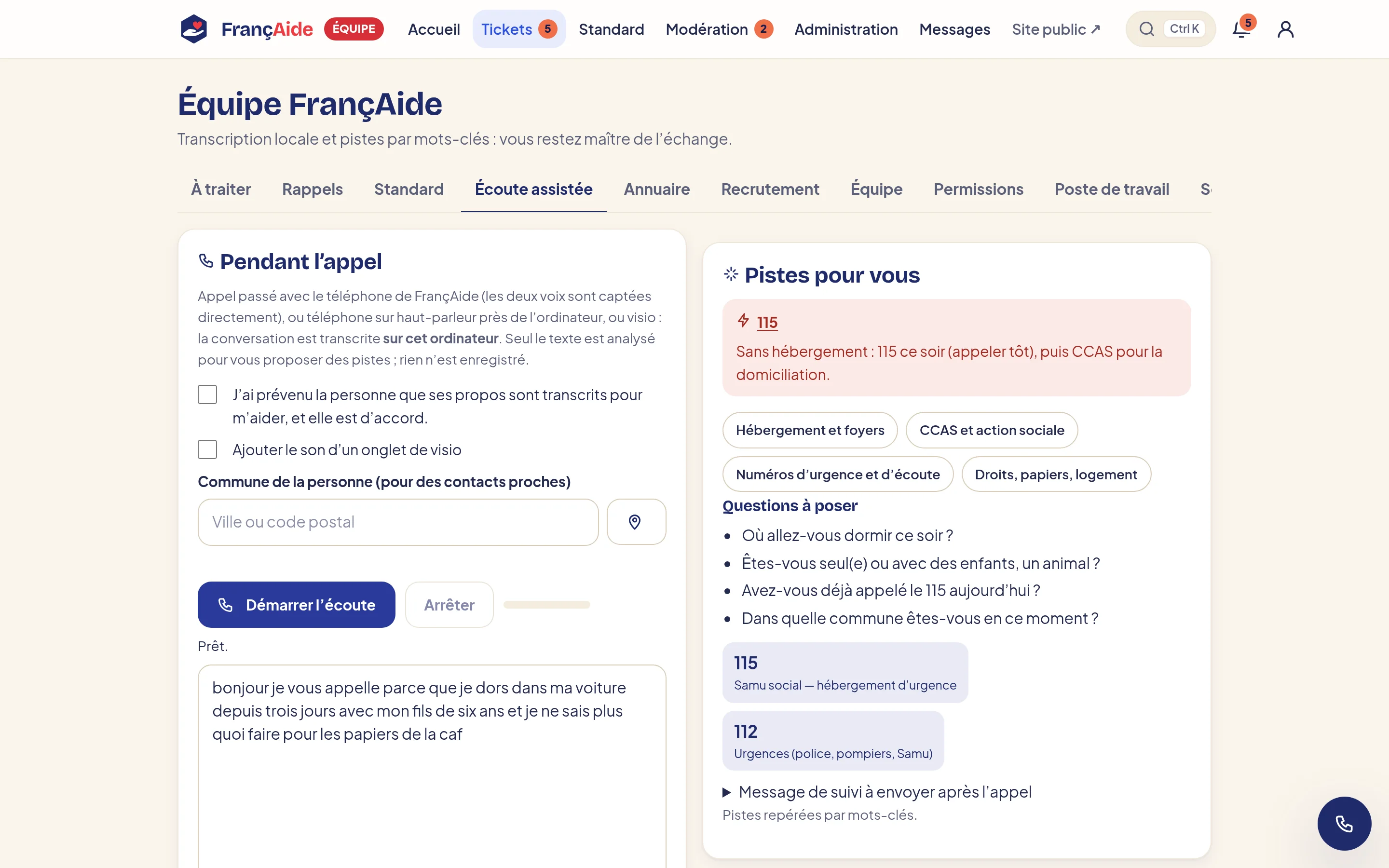 L’écoute assistée : transcription d’un appel et pistes proposées au bénévole